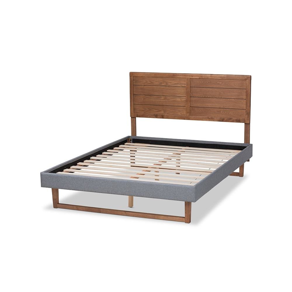 Ash Walnut Brown Finished Wood Queen Size Platform Bed
