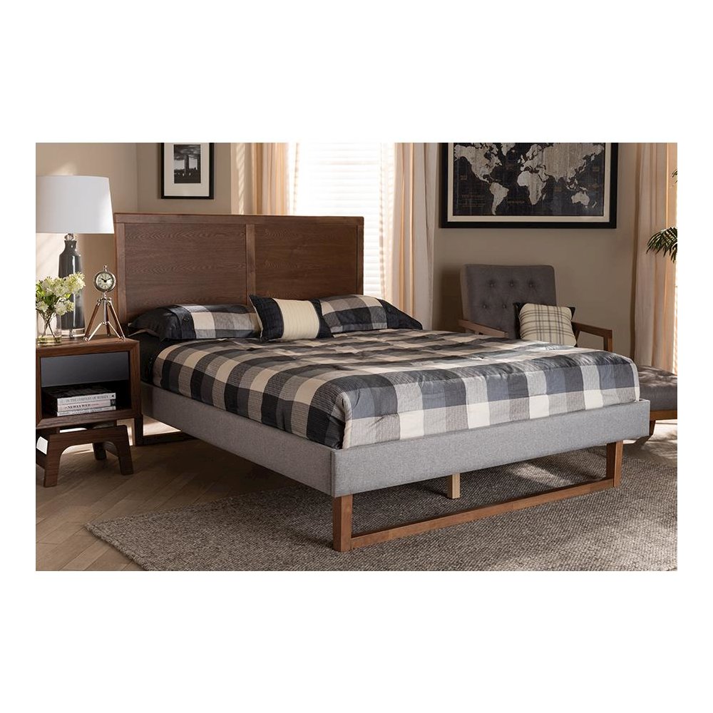 Ash Walnut Brown Finished Wood Full Size Platform Bed