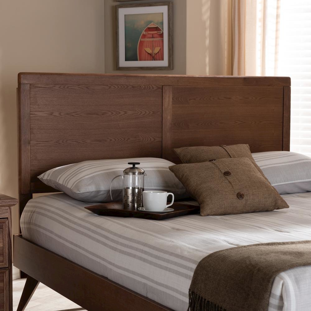 Raya Mid-Century Modern Walnut Brown Finished Wood Full Size Headboard