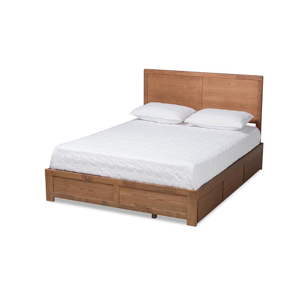 Walnut Brown Finished Wood Queen Size 3-Drawer Platform Storage Bed