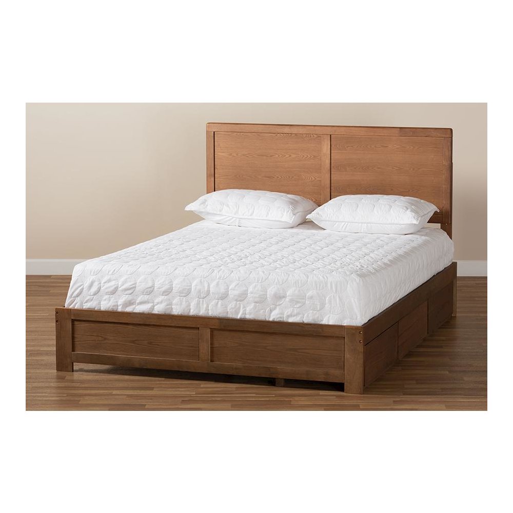 Walnut Brown Finished Wood Queen Size 3-Drawer Platform Storage Bed