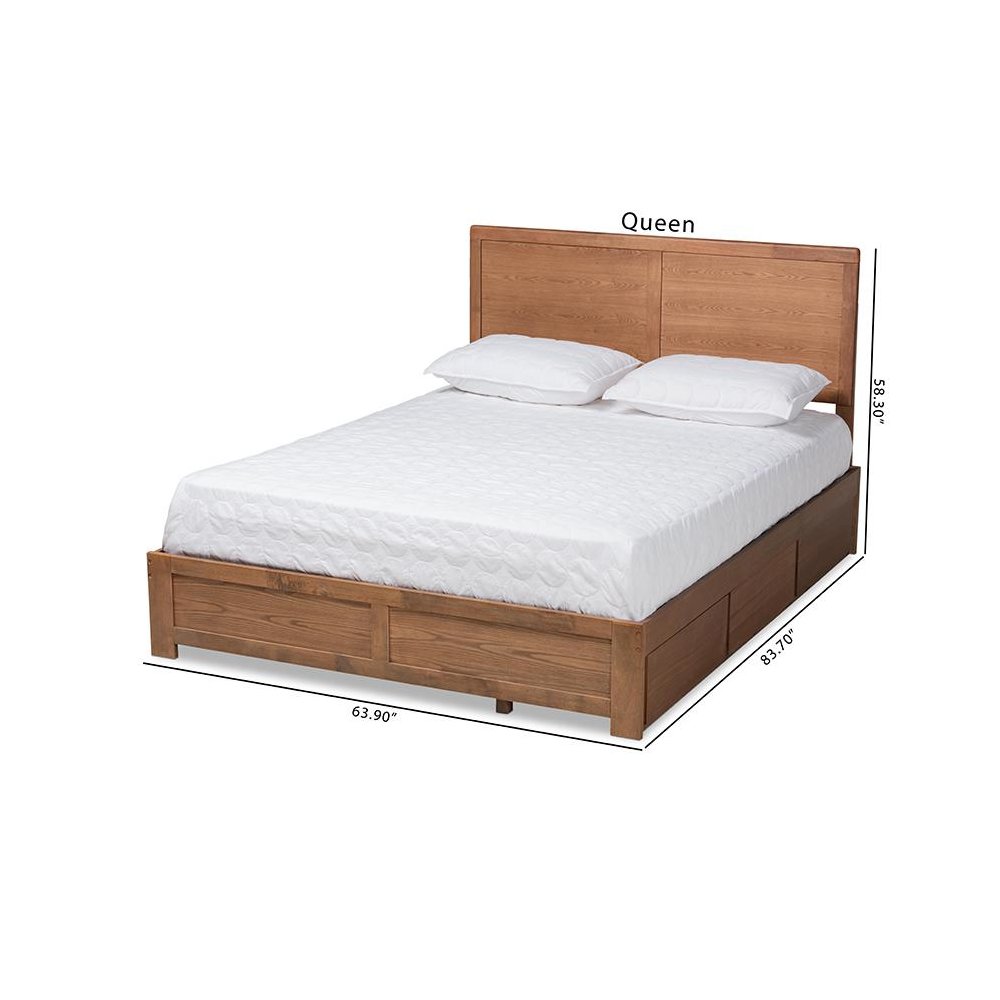 Walnut Brown Finished Wood Queen Size 3-Drawer Platform Storage Bed