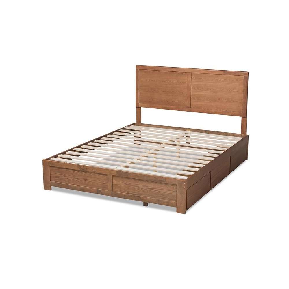 Walnut Brown Finished Wood Queen Size 3-Drawer Platform Storage Bed
