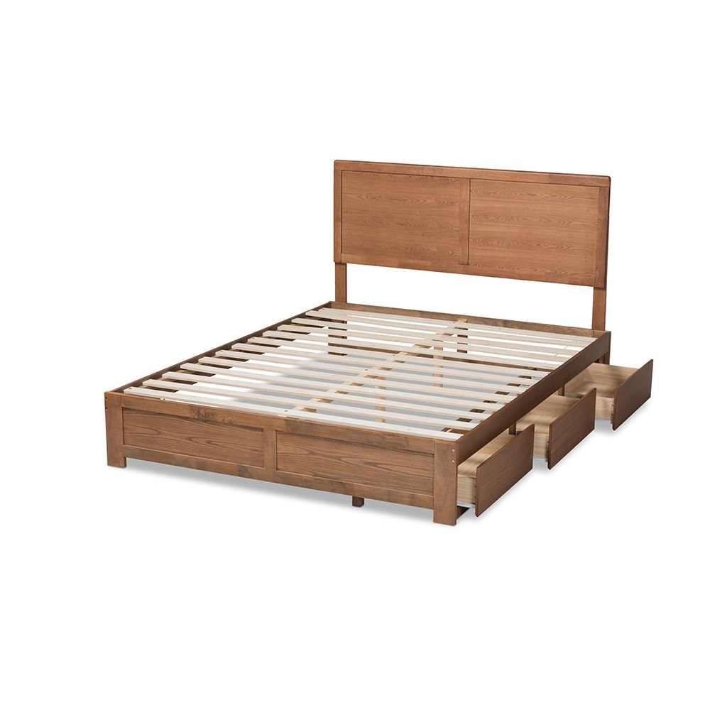 Walnut Brown Finished Wood Queen Size 3-Drawer Platform Storage Bed
