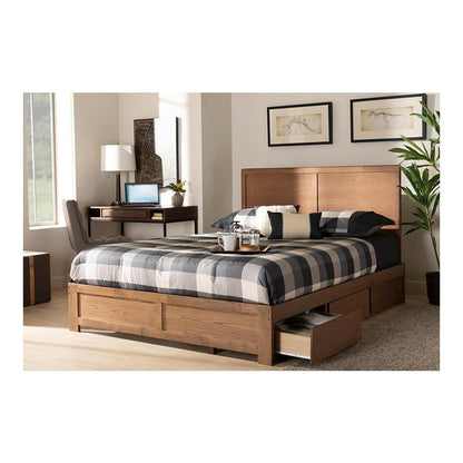 Walnut Brown Finished Wood Queen Size 3-Drawer Platform Storage Bed