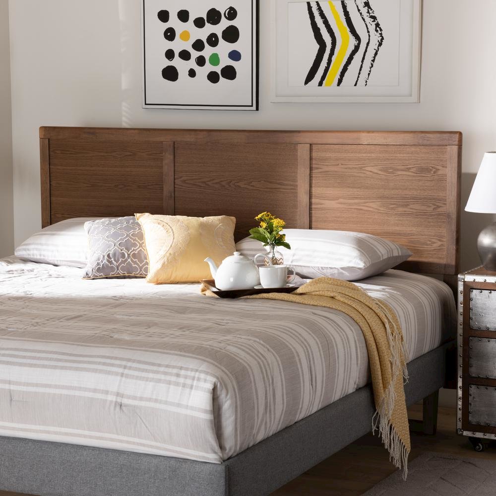 Raya Mid-Century Modern Walnut Brown Finished Wood King Size Headboard