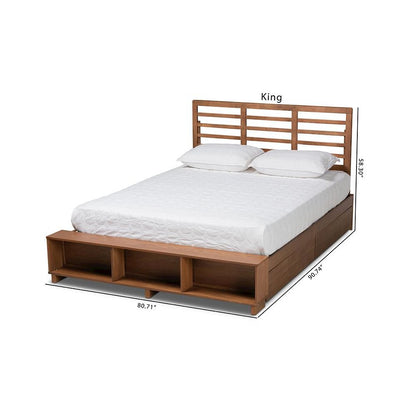 Walnut Brown Finished Wood 4-Drawer Queen Size Platform Storage Bed