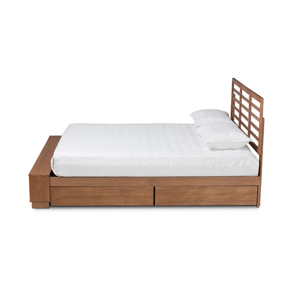 Walnut Brown Finished Wood 4-Drawer Queen Size Platform Storage Bed