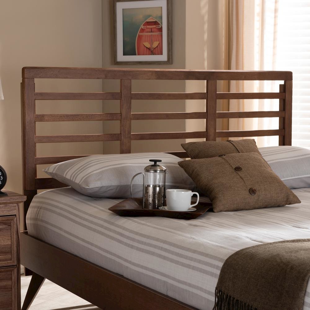 Walnut Brown Finished Wood Full Size Open Slat Headboard