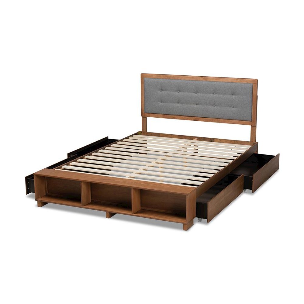 Walnut Brown Finished Wood 4-Drawer Queen Size Platform Storage Bed