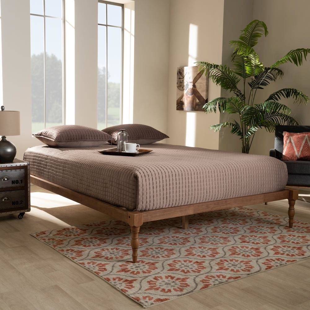 Walnut Brown Finished Wood Full Size Platform Bed Frame