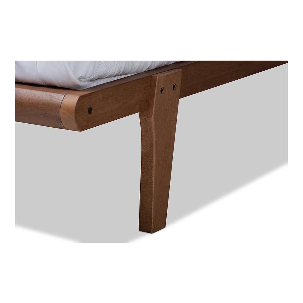 Kaia Mid-Century Modern Walnut Brown Finished Wood Queen Size Platform Bed Frame