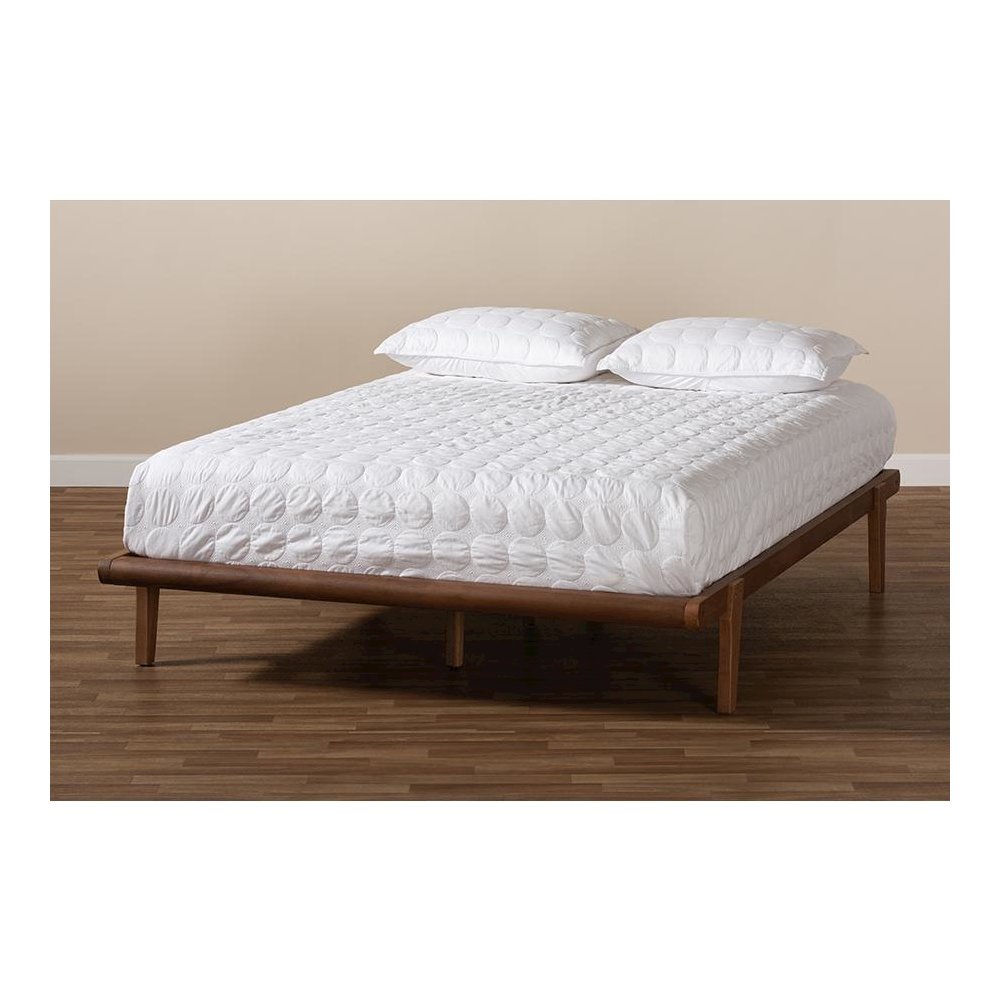 Kaia Mid-Century Modern Walnut Brown Finished Wood Queen Size Platform Bed Frame