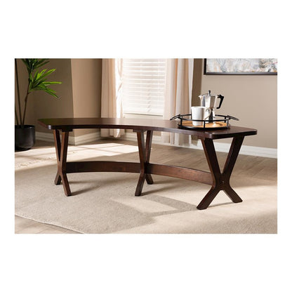 Baxton Studio Berlin Mid-Century Modern Walnut Finished Wood Curved Dining Bench