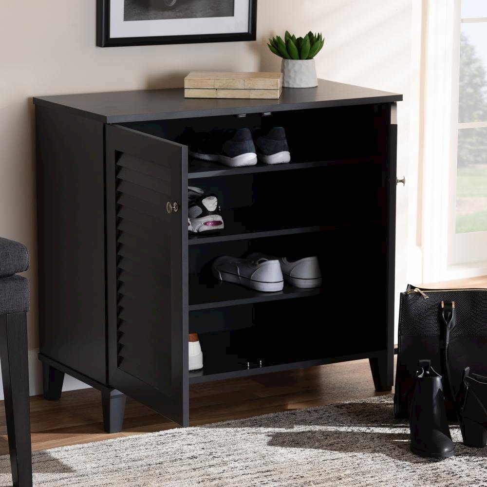 Dark Grey Finished 4-Shelf Wood Shoe Storage Cabinet