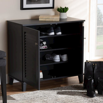Dark Grey Finished 4-Shelf Wood Shoe Storage Cabinet