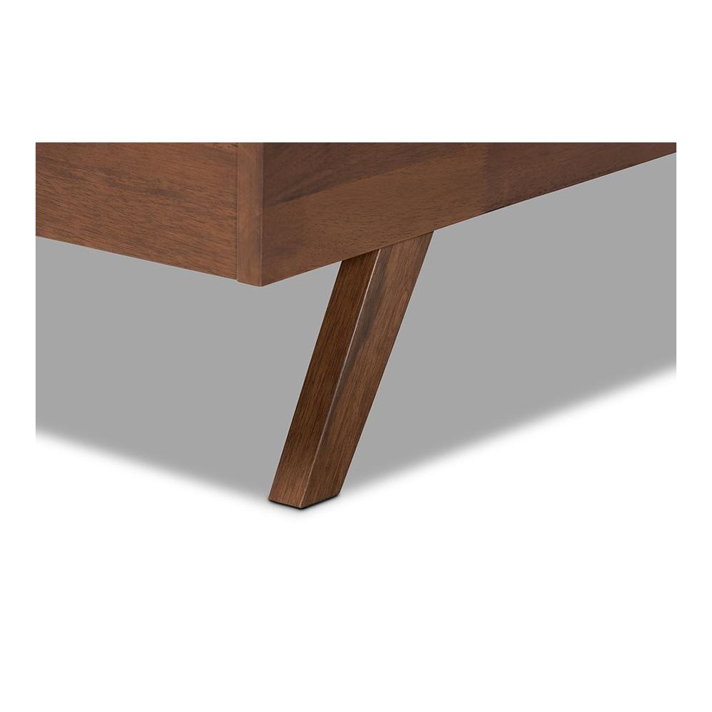 Grey Fabric Upholstered Walnut Finished Wood King Size Bed
