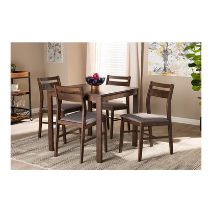 Gray Fabric Upholstered Dark Walnut-Finished 5-Piece Wood Dining Set