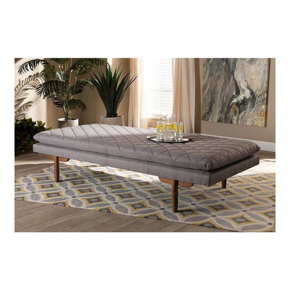 Marit Mid-Century Modern Grey Fabric Upholstered Walnut Finished Wood Daybed