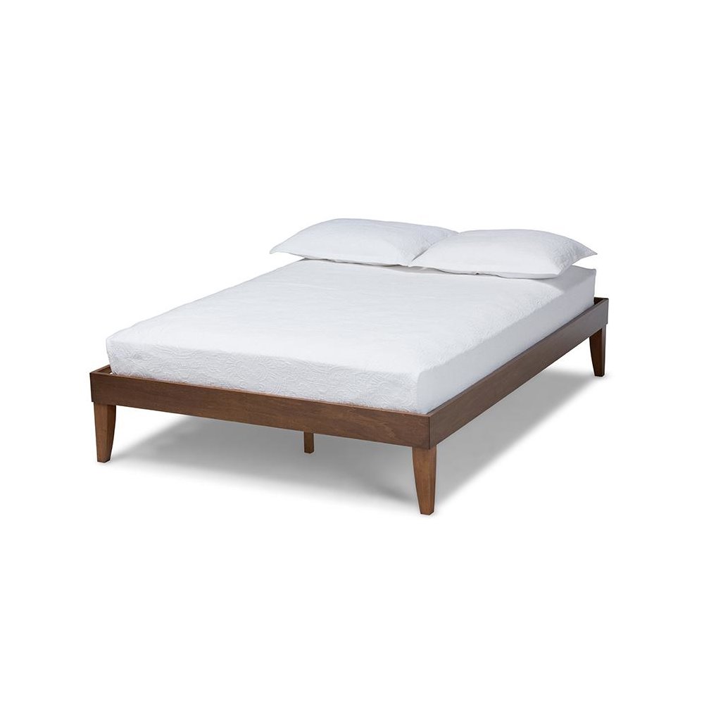 Lucina Mid-Century Modern Walnut Brown Finished Queen Size Platform Bed Frame