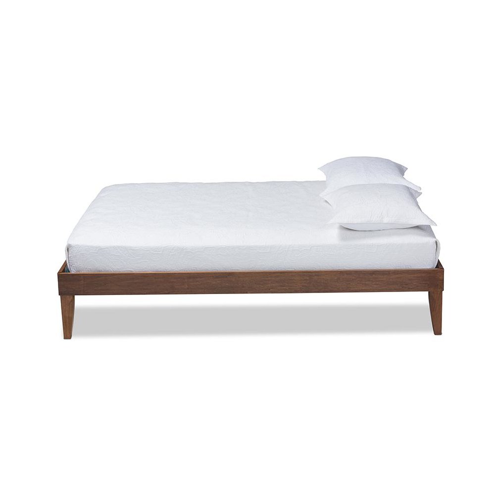 Lucina Mid-Century Modern Walnut Brown Finished Queen Size Platform Bed Frame