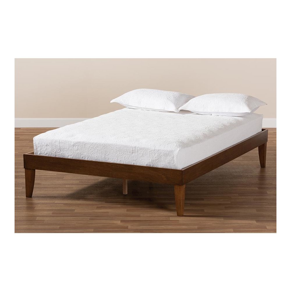 Lucina Mid-Century Modern Walnut Brown Finished Queen Size Platform Bed Frame