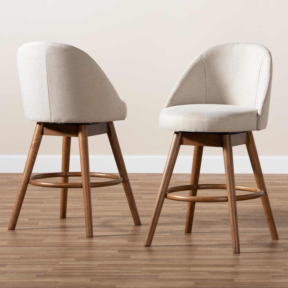 Walnut-Finished Wood Swivel Counter Stool Set of 2