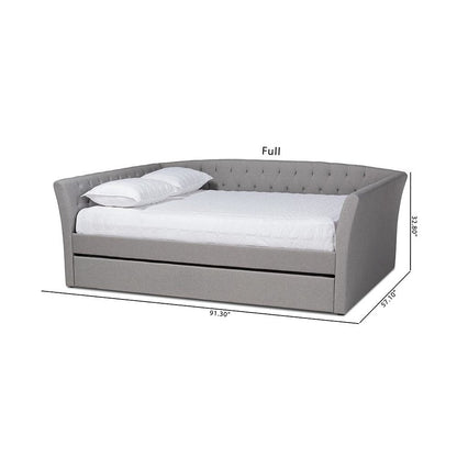 Light Grey Fabric Upholstered Queen Size Daybed with Roll-Out Trundle Bed