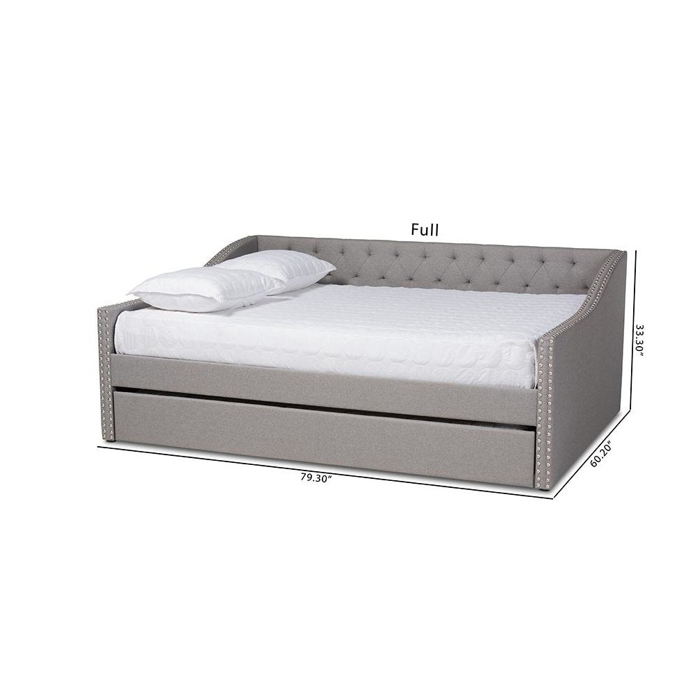 Light Grey Fabric Upholstered Queen Size Daybed with Roll-Out Trundle Bed