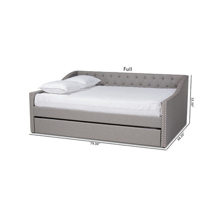 Light Grey Fabric Upholstered Queen Size Daybed with Roll-Out Trundle Bed