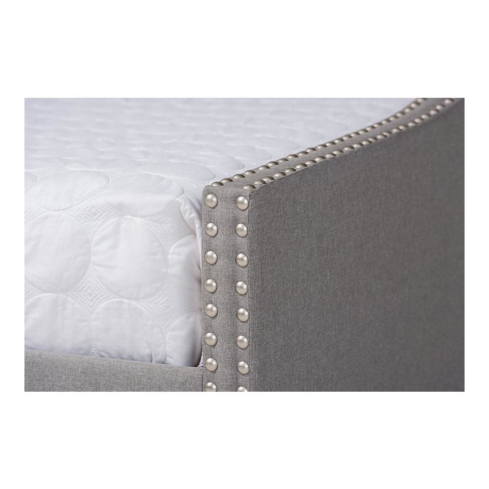 Light Grey Fabric Upholstered Queen Size Daybed with Roll-Out Trundle Bed