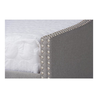 Light Grey Fabric Upholstered Queen Size Daybed with Roll-Out Trundle Bed