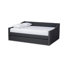 Dark Grey Fabric Upholstered Queen Size Daybed with Roll-Out Trundle Bed
