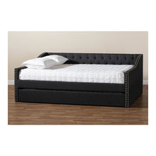 Dark Grey Fabric Upholstered Queen Size Daybed with Roll-Out Trundle Bed