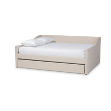 Beige Fabric Upholstered Queen Size Daybed with Roll-Out Trundle Bed