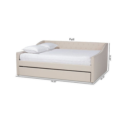 Beige Fabric Upholstered Queen Size Daybed with Roll-Out Trundle Bed