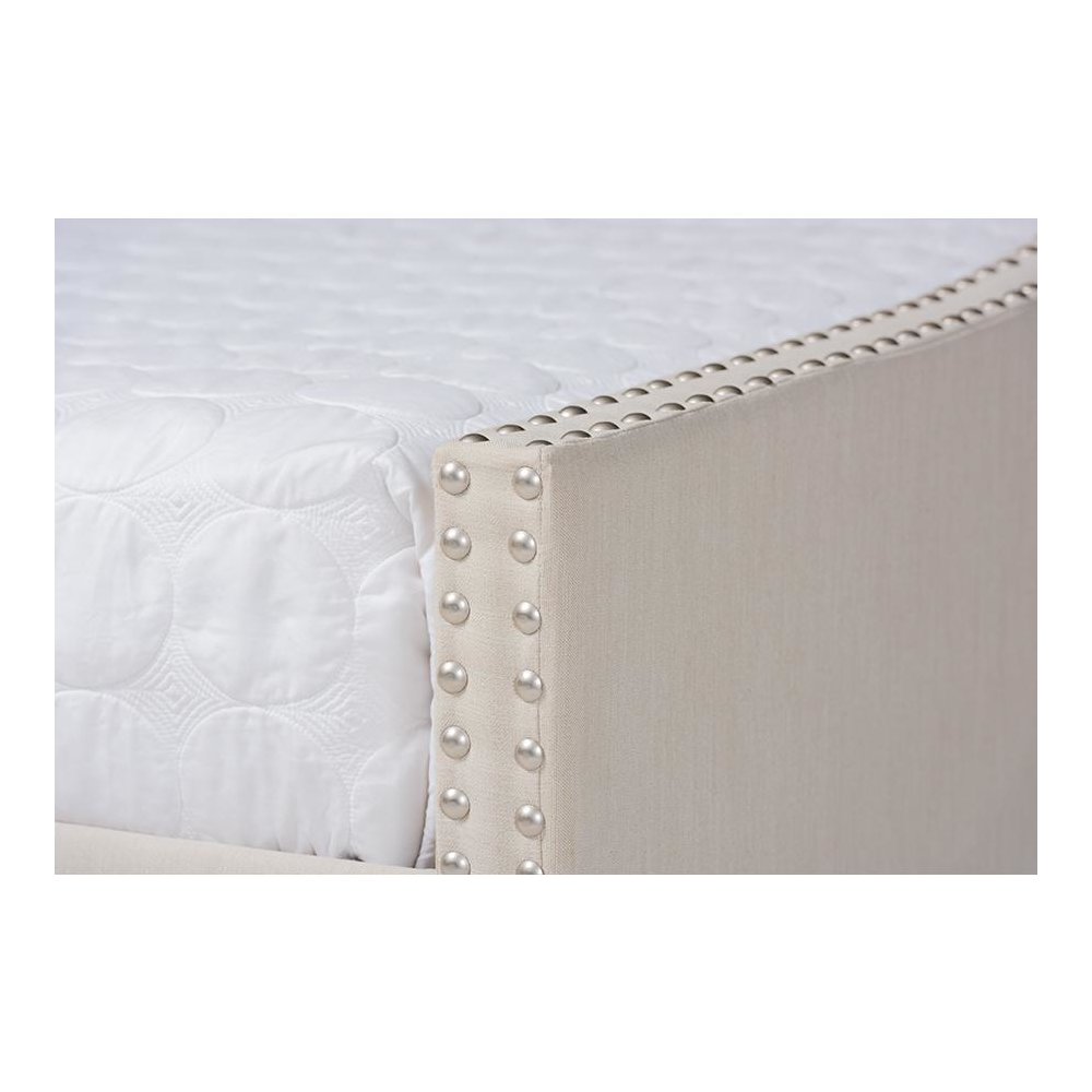 Beige Fabric Upholstered Queen Size Daybed with Roll-Out Trundle Bed