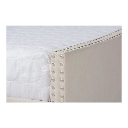 Beige Fabric Upholstered Queen Size Daybed with Roll-Out Trundle Bed