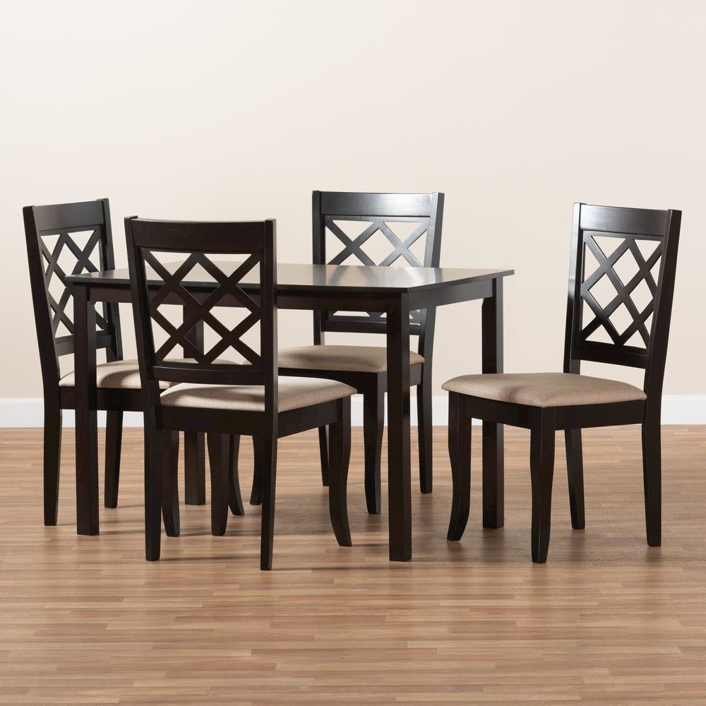 Sand Fabric Upholstered Espresso Brown Finished 5-Piece Wood Dining Set