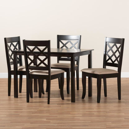 Sand Fabric Upholstered Espresso Brown Finished 5-Piece Wood Dining Set
