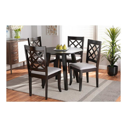 Grey Fabric Upholstered and Dark Brown Finished Wood 5-Piece Dining Set
