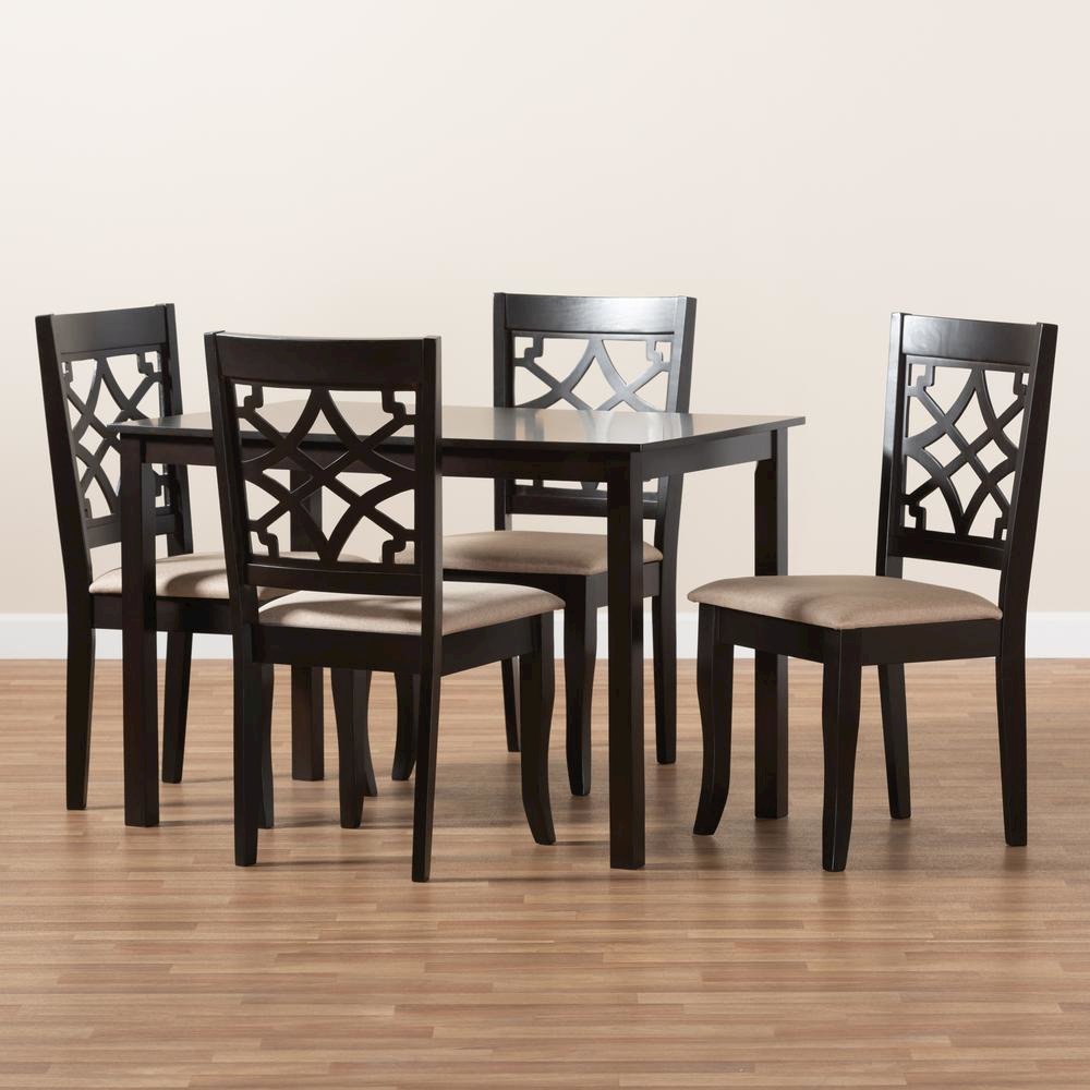 Sand Fabric Upholstered Espresso Brown Finished 5-Piece Wood Dining Set