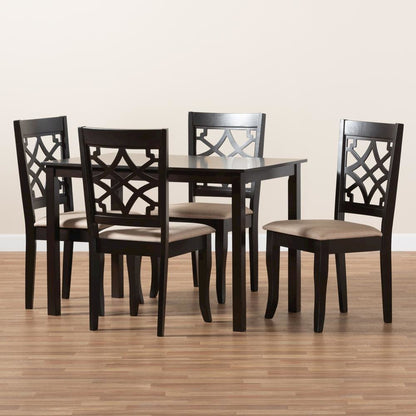 Sand Fabric Upholstered Espresso Brown Finished 5-Piece Wood Dining Set