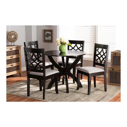 Grey Fabric Upholstered and Dark Brown Finished Wood 5-Piece Dining Set