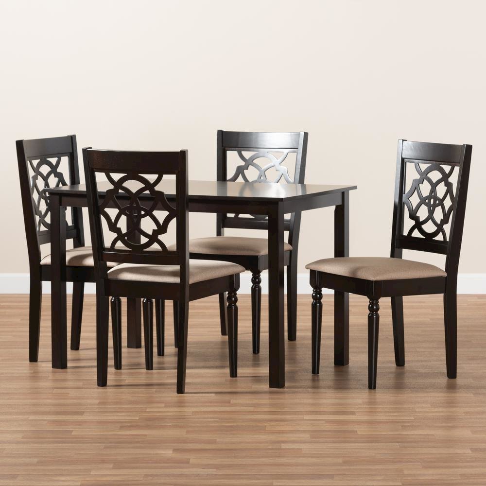 Sand Fabric Upholstered Espresso Brown Finished 5-Piece Wood Dining Set