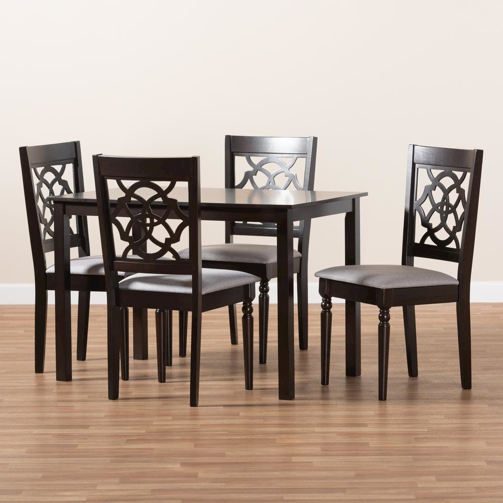 Grey Fabric Upholstered Espresso Brown Finished 5-Piece Wood Dining Set