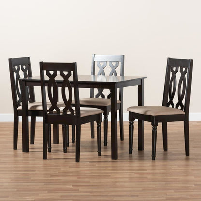 Sand Fabric Upholstered Espresso Brown Finished 5-Piece Wood Dining Set