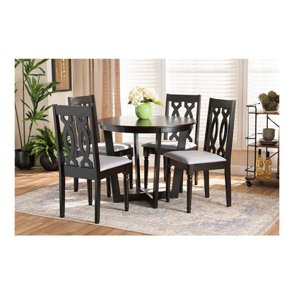 Grey Fabric Upholstered and Dark Brown Finished Wood 5-Piece Dining Set