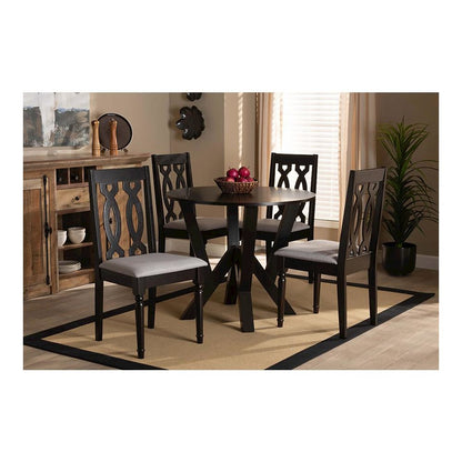 Grey Fabric Upholstered and Dark Brown Finished Wood 5-Piece Dining Set
