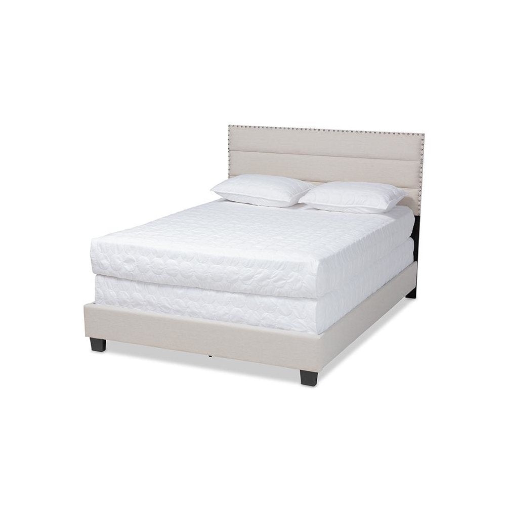 Ansa Modern and Contemporary Beige Fabric Upholstered Queen Size Bed